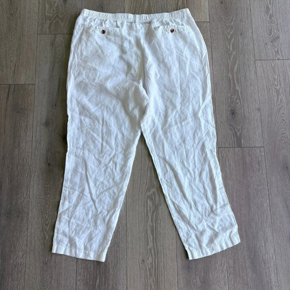 Club Room Luxury Mens XXL White 100% Linen Drawstring Elastic Waist Pants